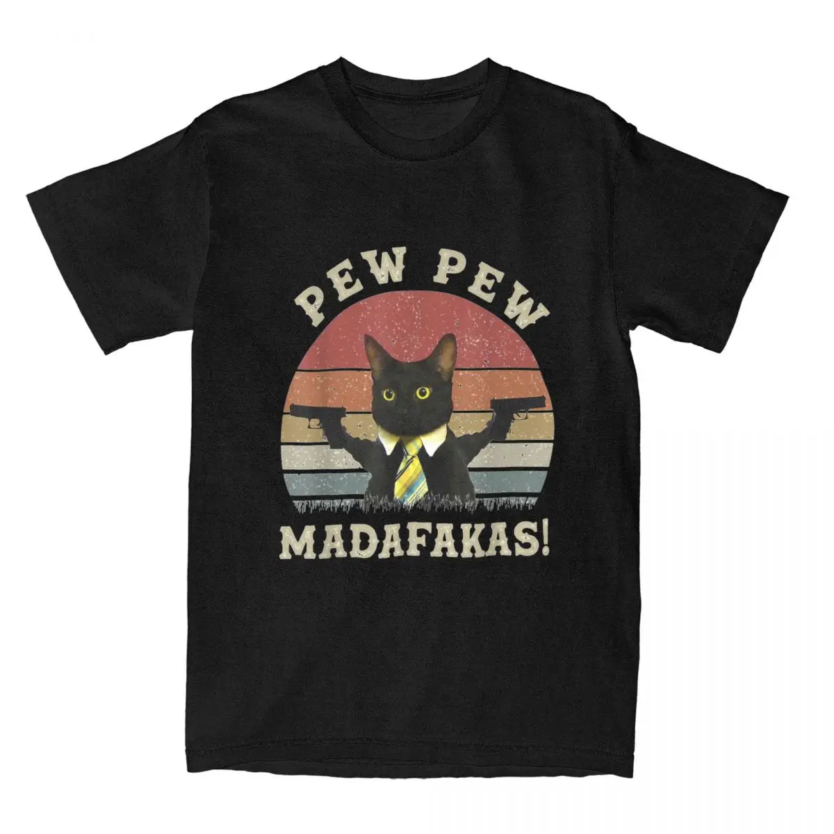 

Vintage Pew Pew Madafakas T Shirt Men Black Cat Streetwear Cotton T Shirts Beach Round Neck Hip Hop Tees Custom Plus Size Tops