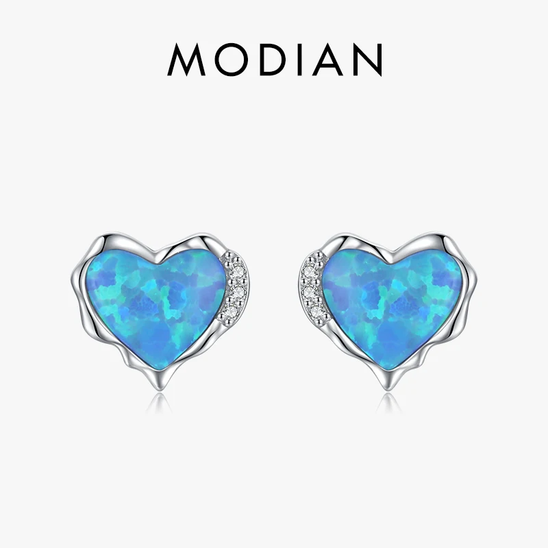 

Modian 925 Sterling Silver Trendy Irregular Hearts Ear Studs Charm Shiny Opal Stud Earrings For Women Party Fine Jewelry Gifts
