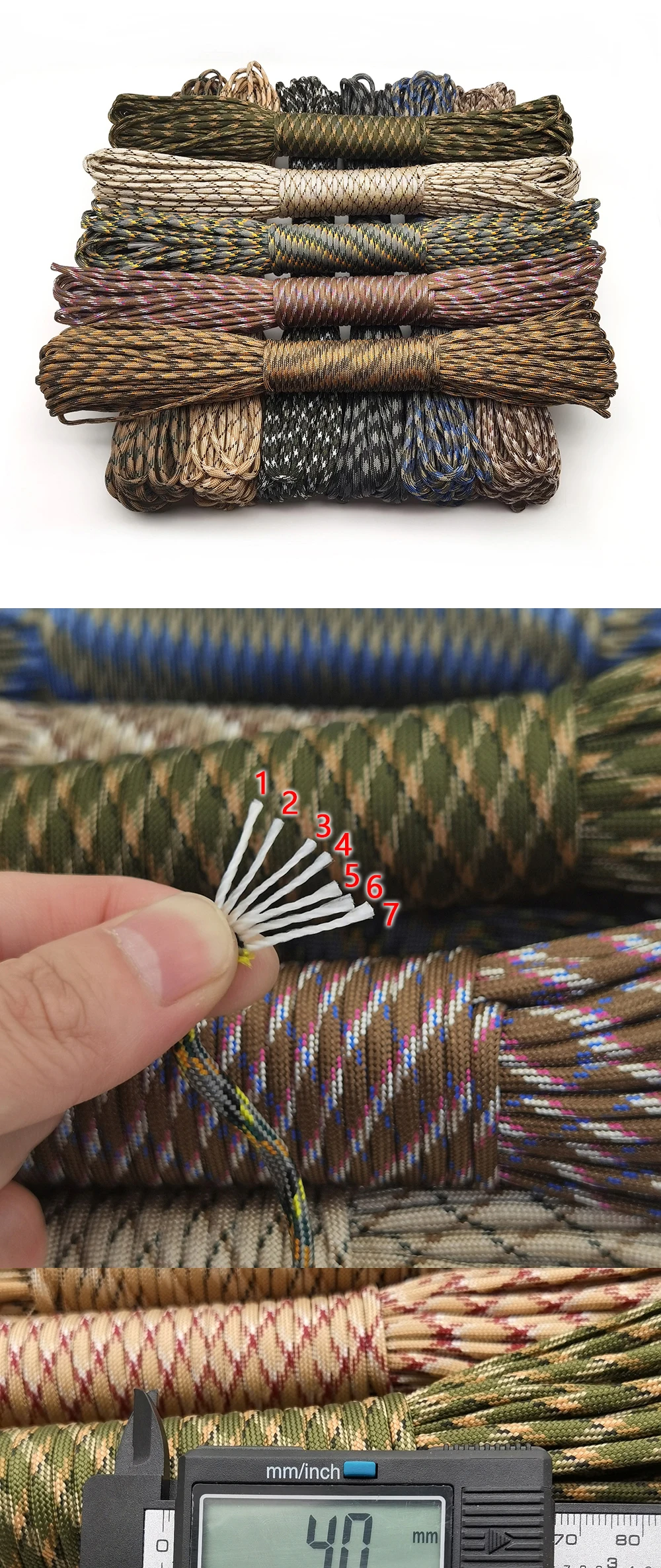 5 Meter/10 Meter/31 Meter Durchmesser 4mm 7-Strang-Kern Paracord für Überlebensausrüstung Fallschirmschnur Schlüsselband Camping-Seil Wandern Wäscheleine – Detail 1