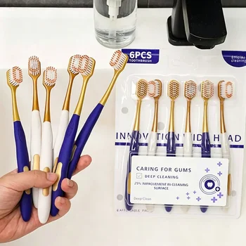 Escova de dentes de alta qualidade com cabeça larga, pacote com 6 unidades, cerdas macias para adultos, para homens e mulheres, detalhes suaves e delicados. 1