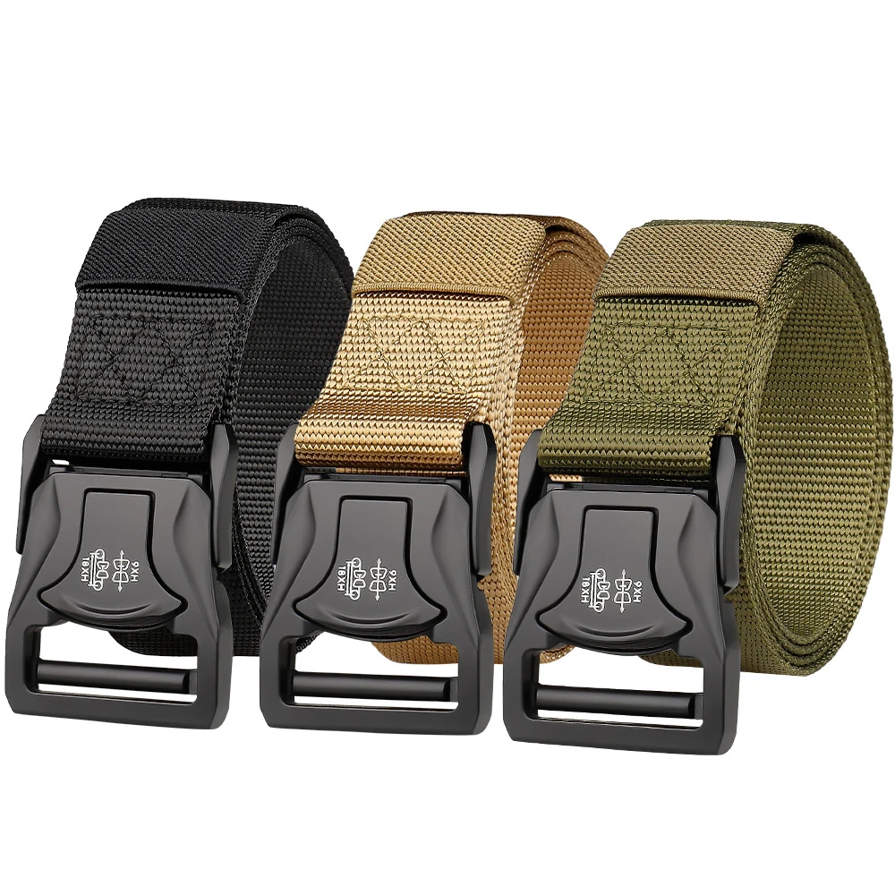 

Men's Black BeltGenuine Tactical Belt Quick Release Outdoor Military Belt Soft Real Nylon Sports Accessories