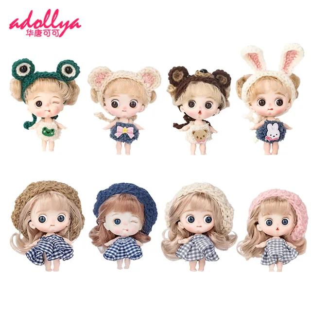 Adollya 2Pieces/Set 10cm OB11 BJD Doll with Clothes 5 Joints 3D Eye Doll Make-up Body Cute 1/12 BJD Dolls Toys for Girls Gifts 1