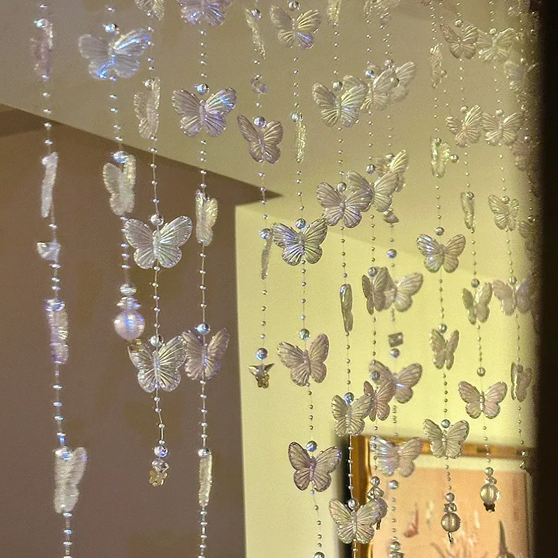 2M Bunte Schmetterling Perle String Hochzeit Dekoration Kunststoff Kristall Perlen Vorhang Girlande für Mädchen Zimmer Geburtstag Party Decor