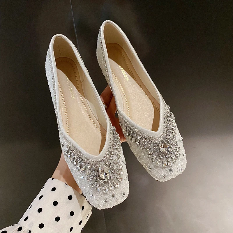 Spring Women Pumps Shoes Square Toe Women Flats Shoes Solid Color Slip On Casual Shoes Soft Comfort Pu Leather Chaussure Femme