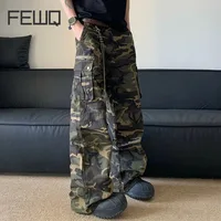 FEWQ High Street Loose Straight Tube Large Pocket Workwear Pants High Waist Camouflage Trendy 2024 Contrast Male Trousers 1