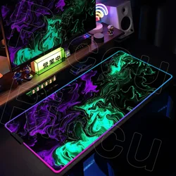 Enhanced RGB XXL Black and White Strata LED Desk Mat - Oversized Liquid Fluid Mousepad - RGB600x300x3mm (LED 5)