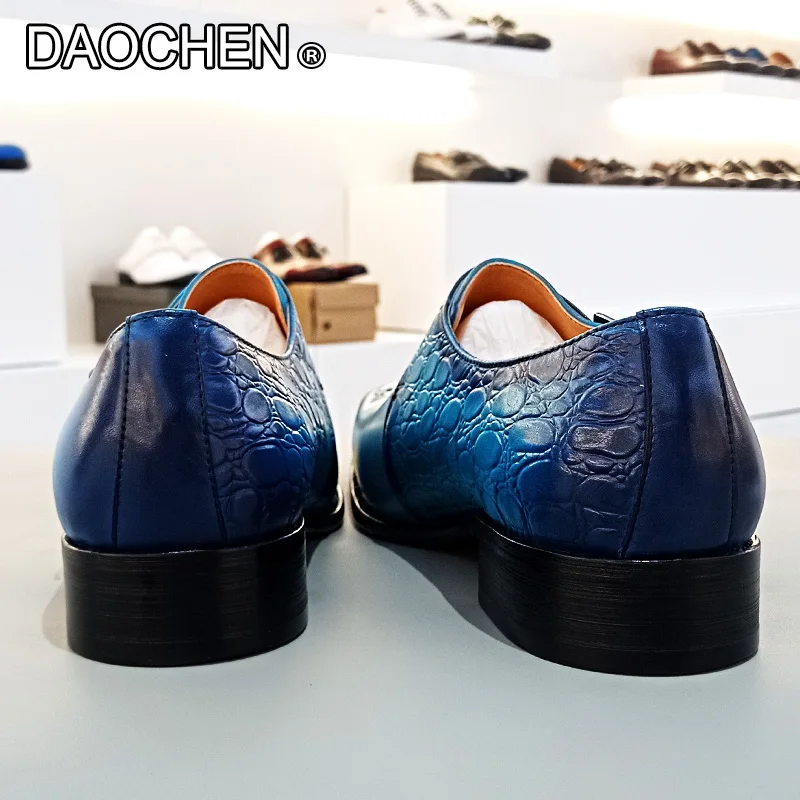 LUXURY BRAND MEN GENUINE LEATHER SHOES BLUE BUCKLE STRAP LOAFERS CASUAL DRESS MEN SHOES WEDDING PARTY MONK SHOES FOR MEN
