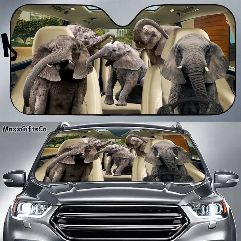 

Elephant Car Sun Shade, Elephant Windshield, Family Elephants Auto Sunshade, Elephants Car Accessories, Elephant Lovers Gifts