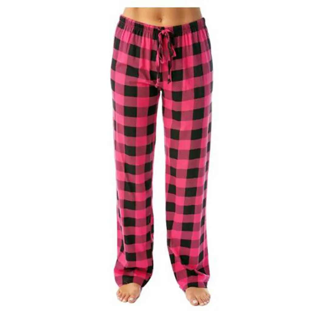 Combhasaki Womens Y2K Christmas Pajama Pants Classic Buffalo Plaid Print Drawstring Elastic Waist Sleep Loungewear Long Trousers_ecoleips.com