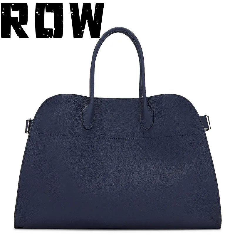 R0W Classic Women's Handbag Women's 15 inch Margaux Dark Blue Litchi Pattern Silver Accessories Large Capacity Handbag