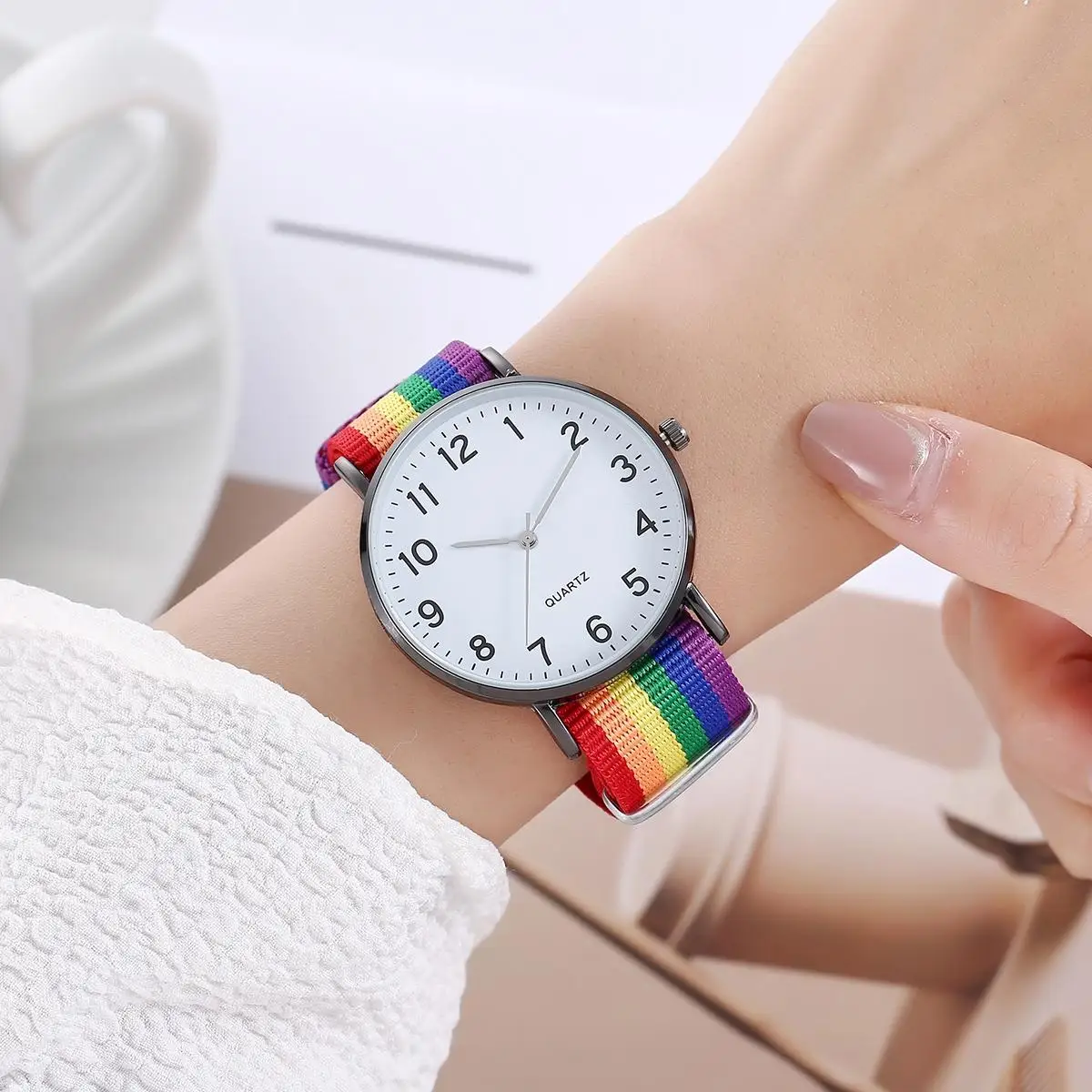 Rainbow color ultra-thin canvas strap 12 digital watch 5