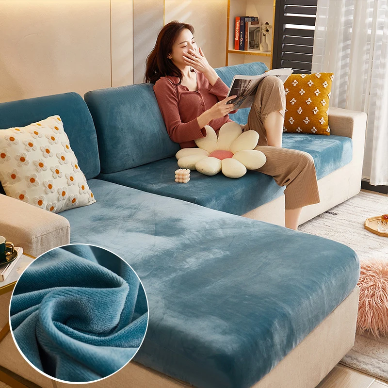 

Velvet Sofa Cushion Cover Living Room Corner Sectional Sofa Seat Cover 200gsm Thicken Elastic Furniture Cushion Protector