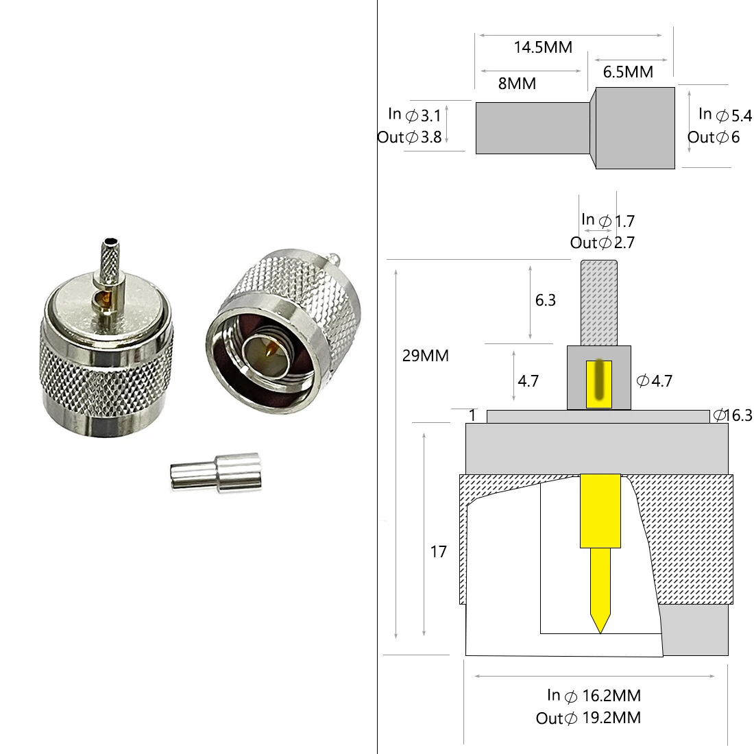 

10pcs N Male Plug RF Coax Connector Crimp RG316 RG174 LMR100 Cable Straight Nickelplated NEW Wholesale