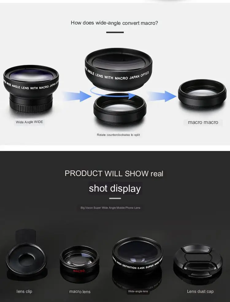 2 In 1 Mobile Phone Lens 0.45X 49mmUV Wide Angle Len 12.5x Macro HD Camera Lens For IPhone Huawei Xiaomi Samsung With Phone Clip
