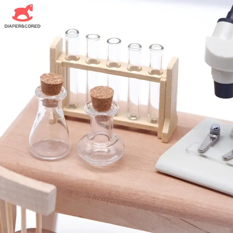

1Set 1:12 Dollhouse Miniature Test Tube Measuring Cup With Rack Laboratory Model Decor Toy Doll House Accessories