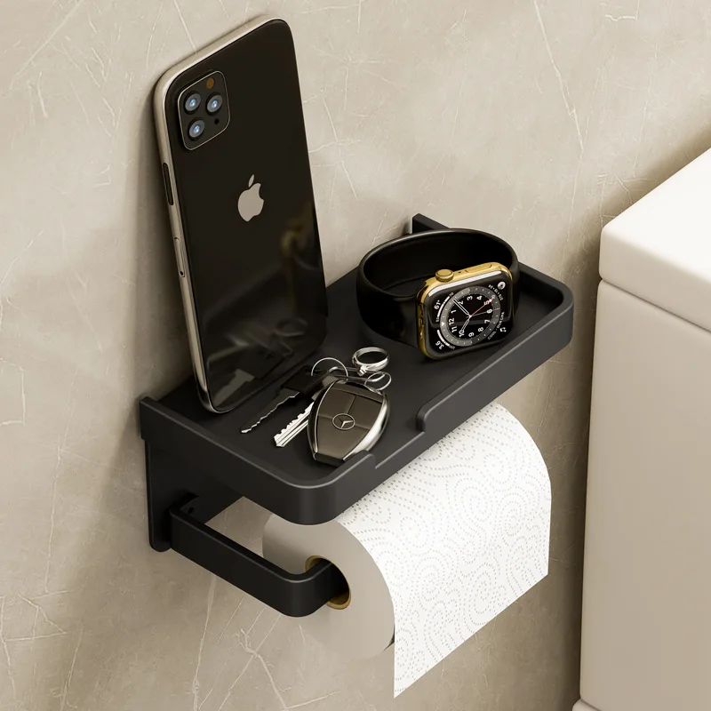 Toilet Roll Paper Holder Stand Home Storage Shelf Racks Wall Tissue Hanger  WC Phone Tray Gun Gray Aluminum Bathroom Accessories - AliExpress