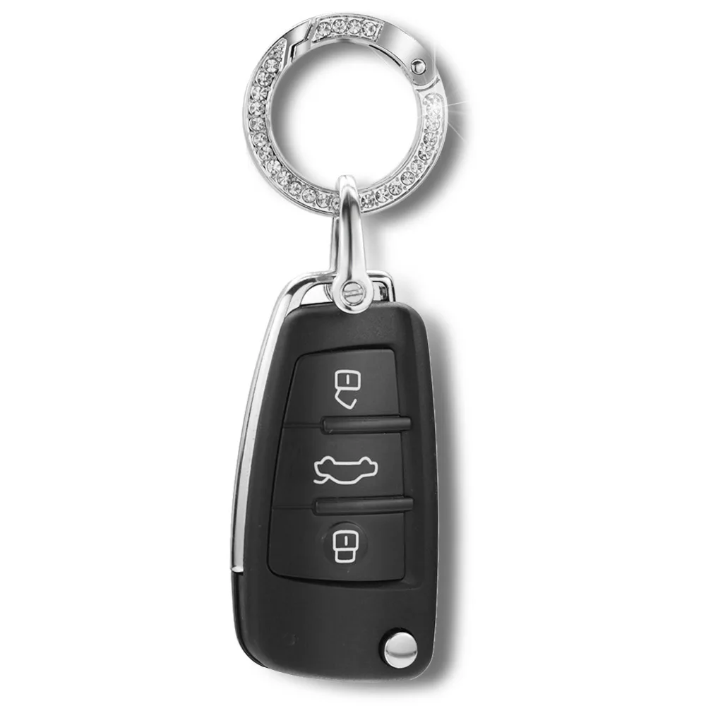 Fashion Luxury Rhinestones Keychain Crystal O Ring Spring Keyfob Stirrup Keyring Metal Connecting Buckle Key Chains Holder ZH02