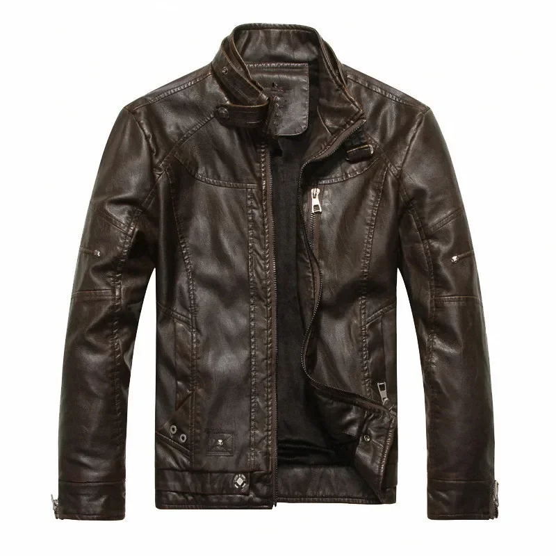 Motorcycle Thickened Leather Coat Men Winter Warm Man Leather CoatMens Plus Velvet Men Moto Biker Riding Fleece Leather Jacket 2