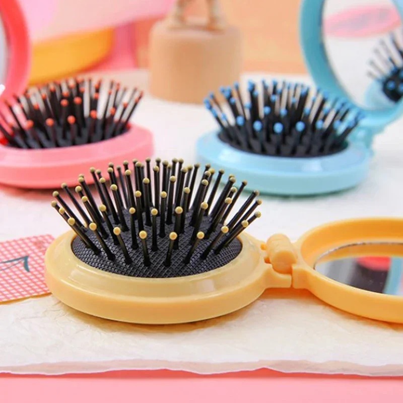 1 Pcs Small Size Hair Comb with Folding Mirror Traveling Portable Massage Folding Comb Women Girl Hair Brush Styling Tools 4