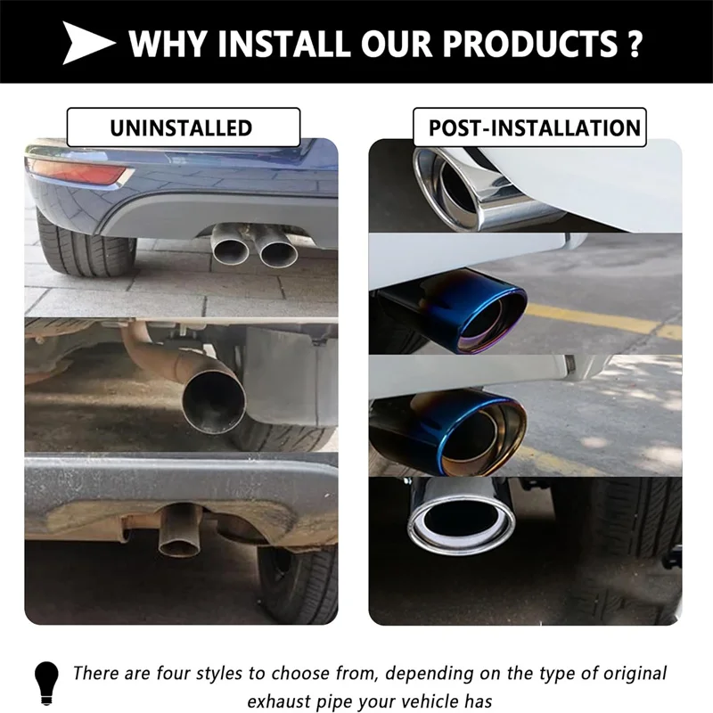 Universal Car Rear Round Exhaust Pipe Tail Muffler Tip Chrome Stainless Steel Automobile Muffler Tip Replacement Car Accessories exhaust pipe round pipe fitting stainless steel pipe