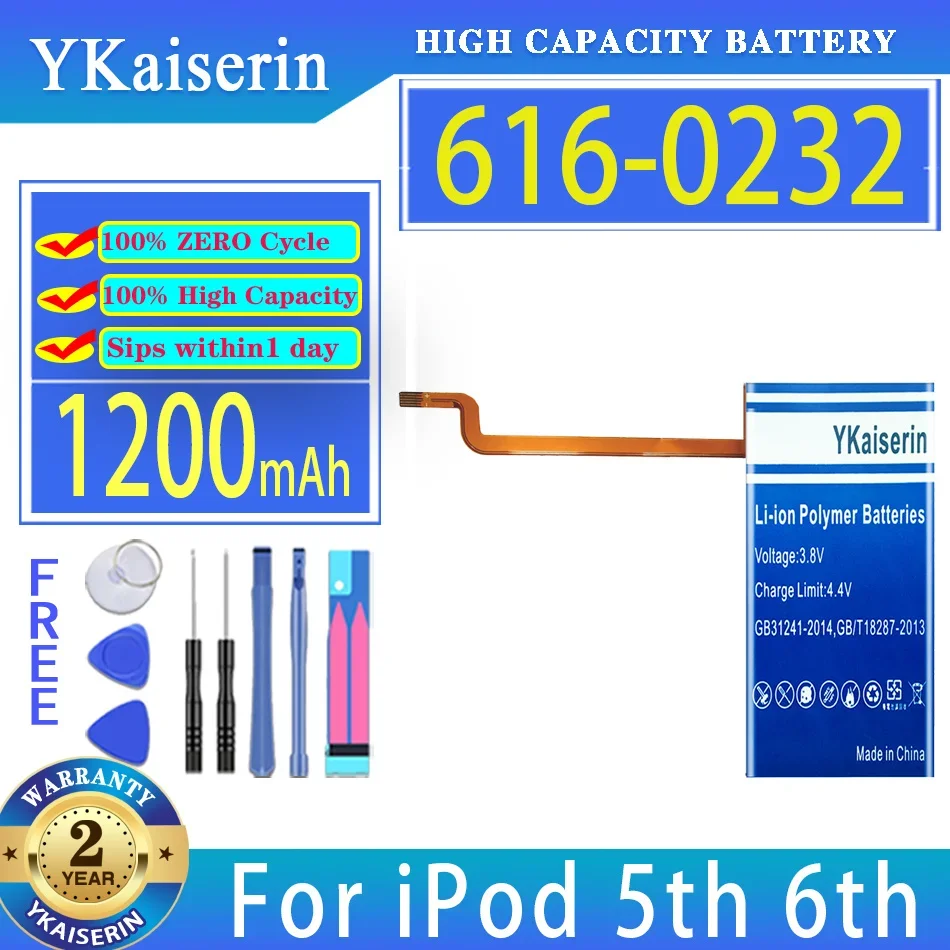 Batteria Ykaiserin 616-0232 6160232 1200Mah Per Ipod 5Th Video 60Gb 80Gb 6Th Gen Classic Thick 160Gb Bateria