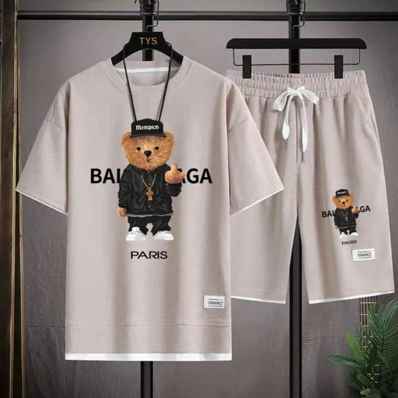 Spring and summer sports fashion jogging fitness men's sets top Short sleeve oversized T-shirt + casual shorts men's clothing