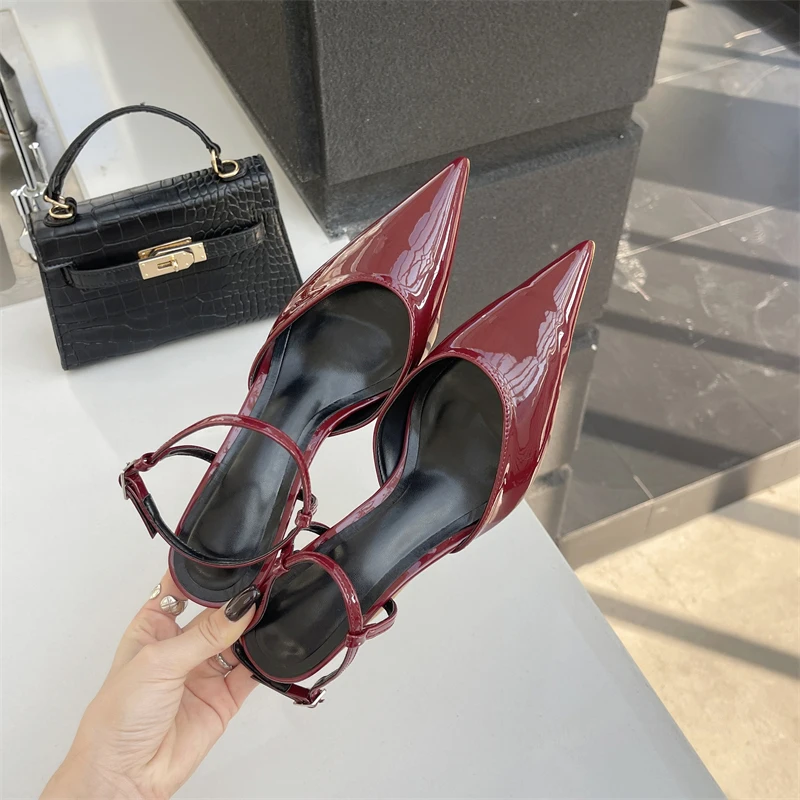 

Pointed Buckle Strange High Heels Women's Sandals Triangle Hollow Slingback Dress Solid Color Elegant Summer Ladies Party Shoes