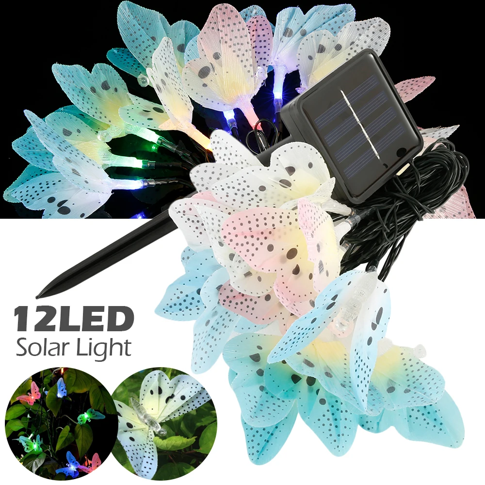 12 LED Solar Butterfly Lamp String fibra ottica Fairy Light impermeabile Christmas Outdoor Garden Holiday Decoration