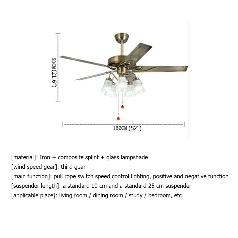 TYLA Classical Ceiling Fan Light Large 52 Inch Lamp With Remote Control Modern Simple LED For Home Living Room