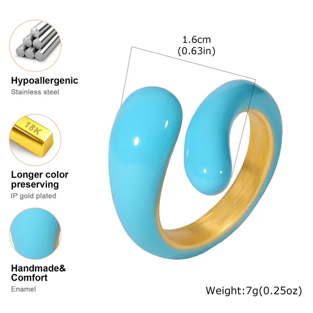Bagues empilables torsadées ouvertes pour femmes, bague statement audacieuse géométrique bleue en émail croisé, résistante à l'eau