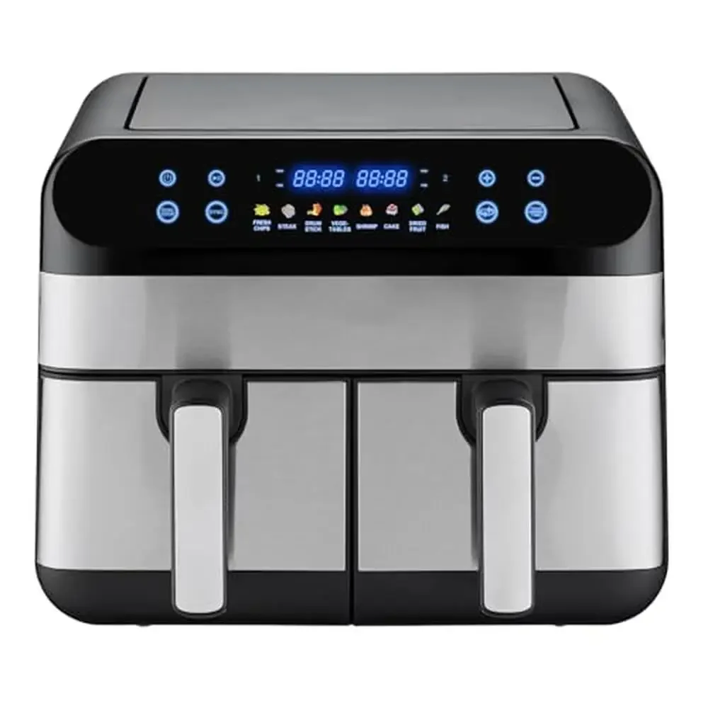 XL 9.5 Quart Dual-Basket Air Fryer with 8 Preset Cooking Functions Versatile Smart Cooker Baking Roasting Reheating Large 2
