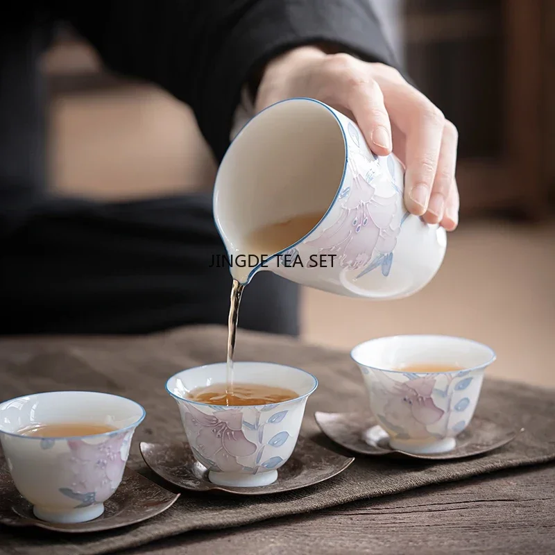 210ml ceramic tea sea cup handmade three-dimensional relief flower household  set tea strainer