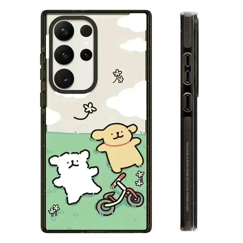 Cute Dog Friend Acrylic Black Border Protective Case for Samsung Galaxy S24 S23 S22 Ultra S24+ S23+ S22 Plus Shell