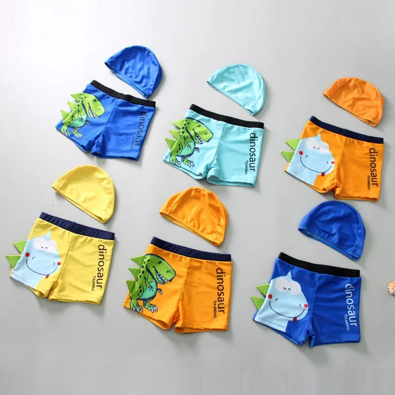 Boys Swim Trunks Cap Set Baby Boy Swimsuit Shorts Cartoon Dinosaur for Children Swimming with Glasses Gift Bikinis boys swim trunks