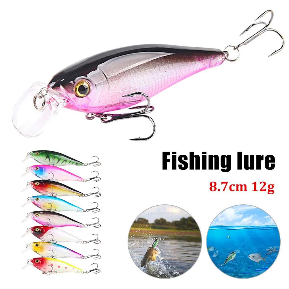 

8.7cm 12g Crankbait Pike Bait Fishing Lures Minnow Diving Wobblers Swimbait with 2 Trebles for Freshwater Fishing Accessories