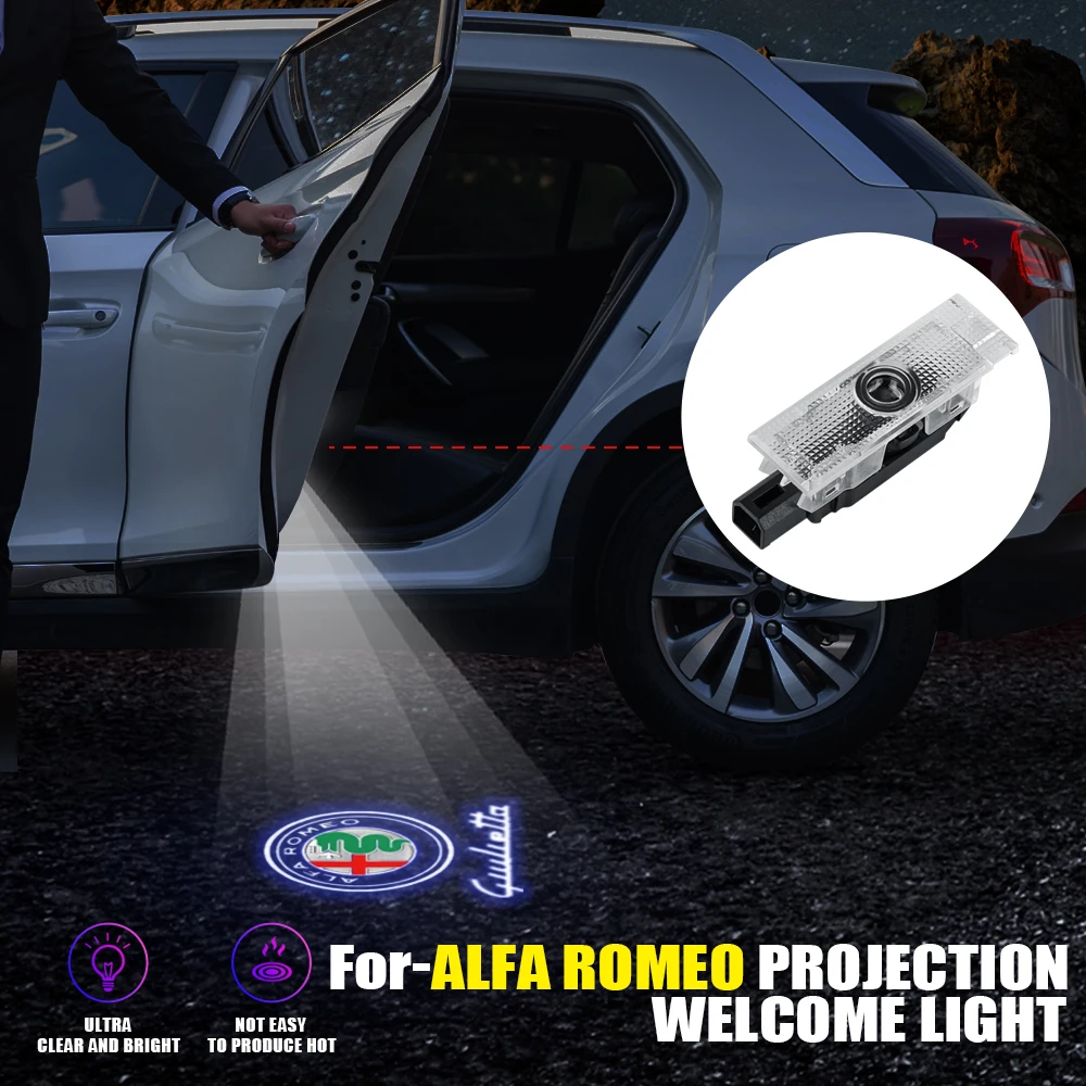 LED Car Lights LED Lights Car Door Projector Lamps 2PCS Car HD Projector Lamp Car Door Wireless Welcome Light LED Decoration Auto Accessories For Alfa Romeo Giulietta Stelvio
