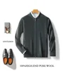 Men's 100% Merino Wool Sweater Knitted Zippered Cardigan Cashmere Thickened Jacket Long Sleeve Stand Collar Tops, Autumn, Winter 3