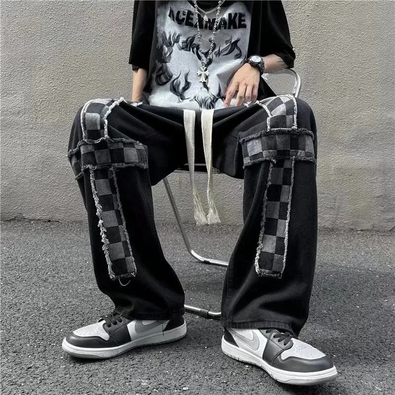 

Men Jeans Wide Leg Denim Cargo Jean Pants Loose Straight Baggy Men's Jeans Hip Hop Streetwear Skateboard Neutral Denim Trousers