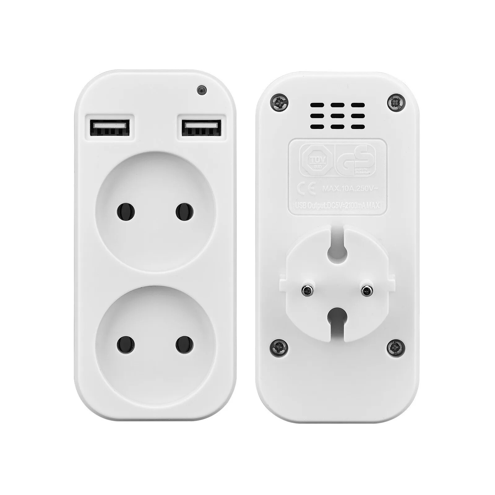 Portable EU Sockets Double USB Plug Power Strip Adapter Plug 1200W 250V 10A with 2 USB Port 5V2A for Phone Smartphones Tablets