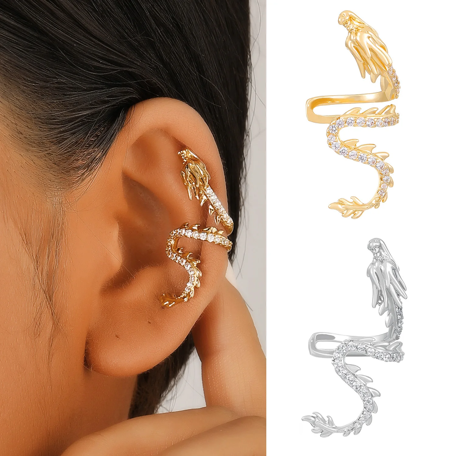 1pcs Vintage China Loong Dragon One Side Ear Cartilage Clip Fake Piercing Earring For Women Men Fashion Jewelry Halloween ear clip earrings,clip earrings,ear clip
