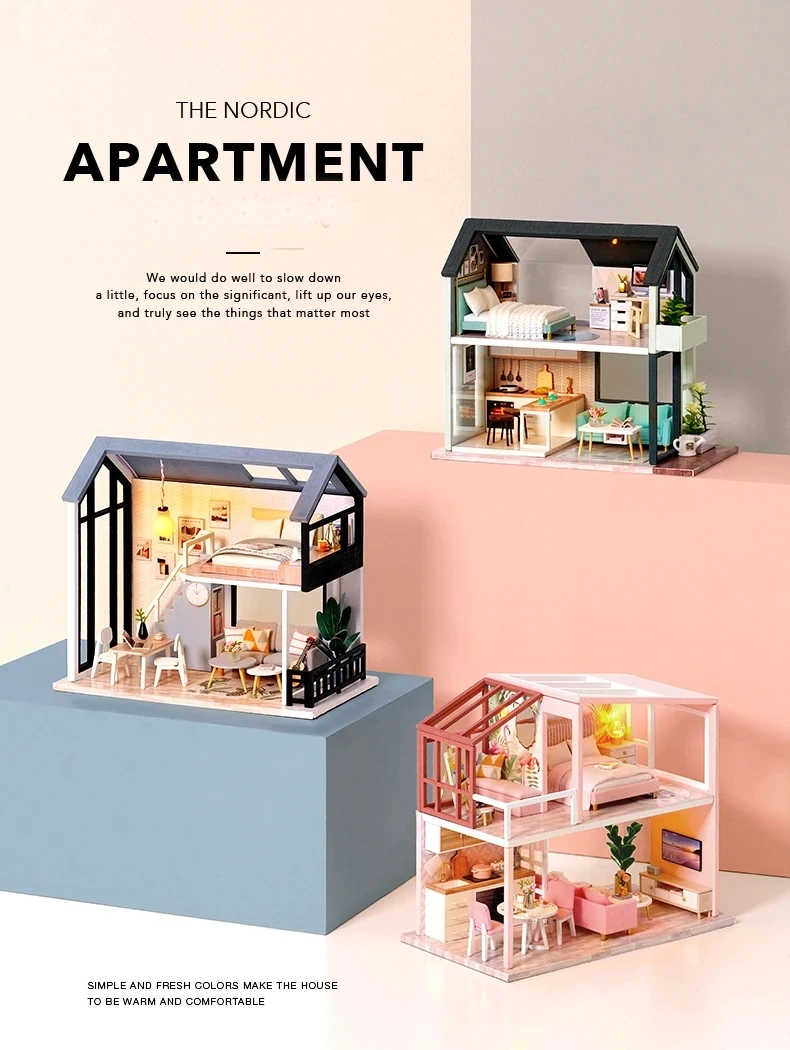 3D Wooden Mini Doll House Assembly Building With Furniture Kit