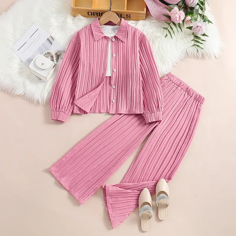 

Children Girls Clothing Sets Teen Girls Spring Autumn Shirt and Wide Leg Pants 2pcs Clothes Suit Kids Child Outfits 8 10 12 yrs