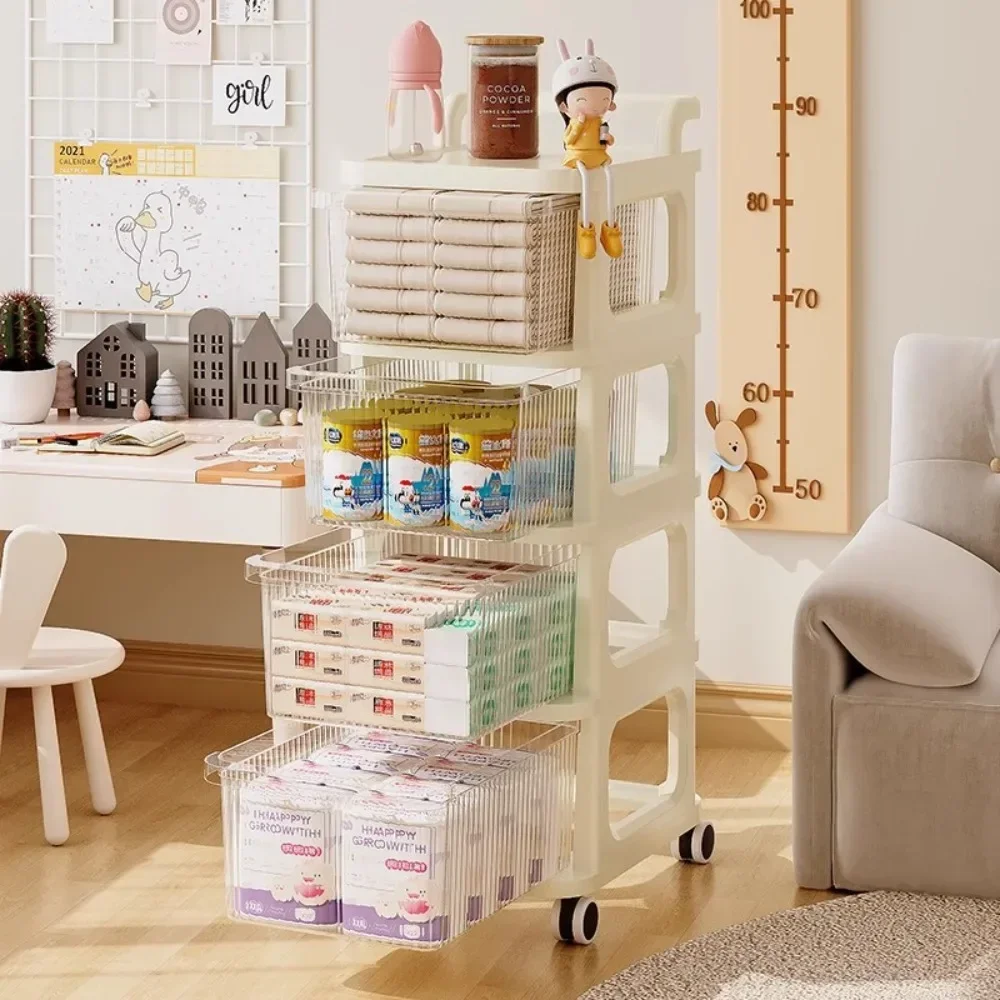 Storage Rack Folding Shopping Cart Kitchen Storage Cart Transparent Drawer-Type Trolley Multilayer Movable Rolling Storage Cart Handle Utility Cart Snack Toy Organizer Storage Box