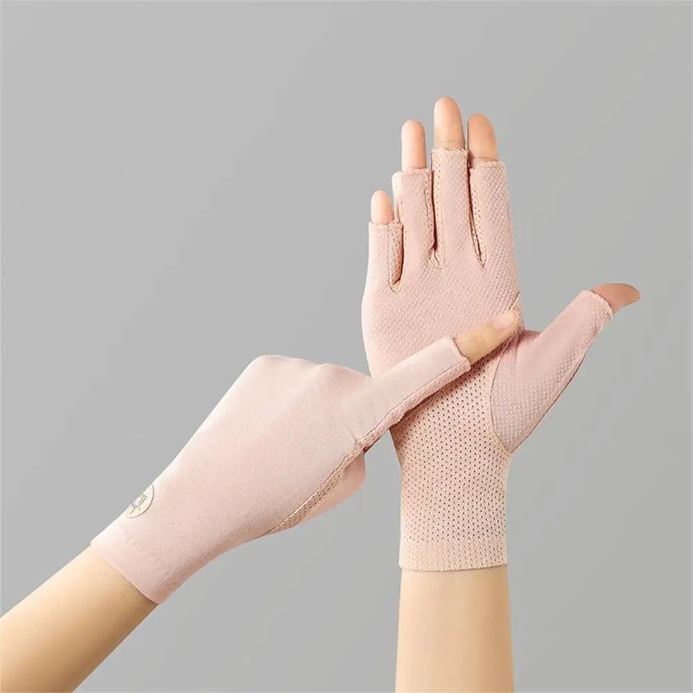 Sunscreen Gloves Cotton Gloves Fashion Cotton Sunscreen Gloves Elastic Thin Anti-UV Mittens Solid Color Slip Resistant Sun Protection Gloves Summer Spring