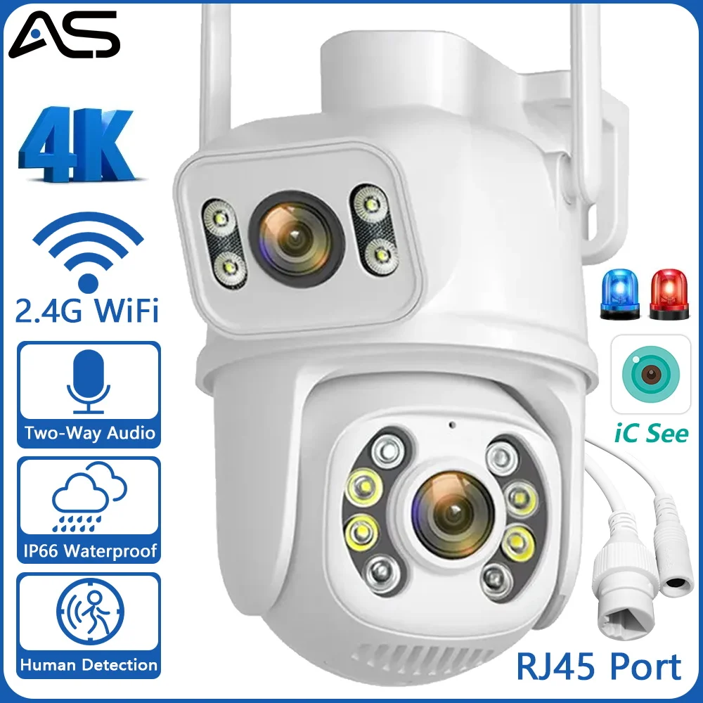 

8MP WiFi Camera PTZ Dual Screen AI Auto Tracking Night Vision CCTV Surveillance Camera Outdoor 4K Security IP Camera iCSee App