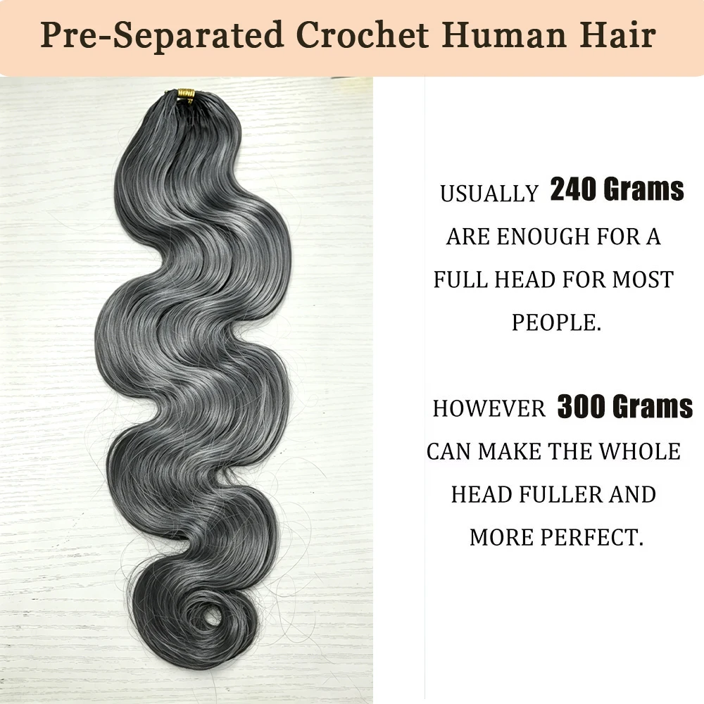 Salt & Pepper Gray Blonde Color Feather Crochet Human Hair Body Wave 100% Human Hair Knotless PreSeparated Crochet Braids Hair 3