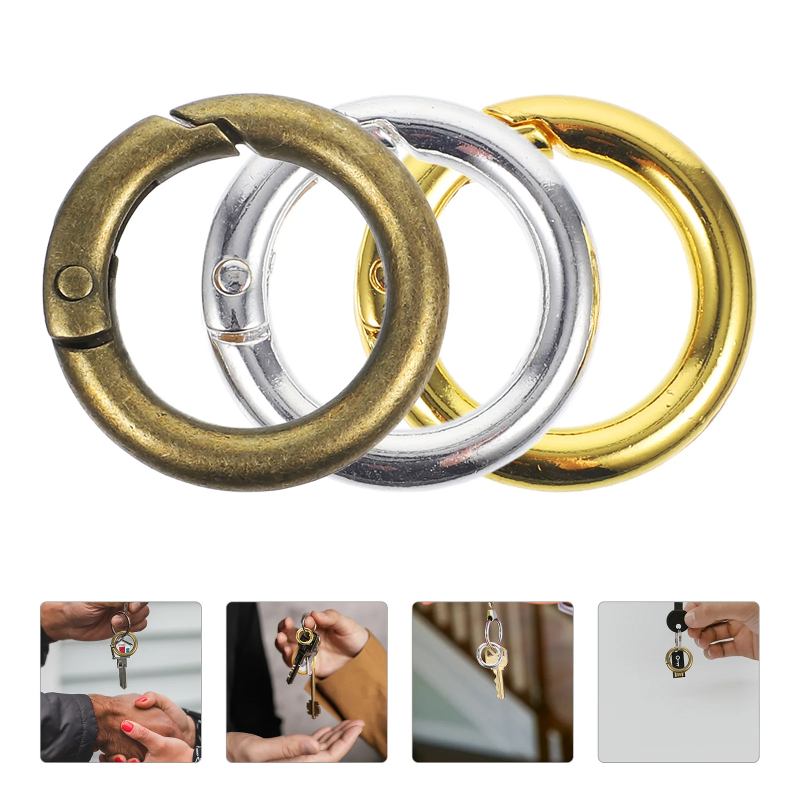 

15 Pcs Key Rings Bulk Spring O-rings Round Snap Buckles Keychain for Crafts Hook Clips