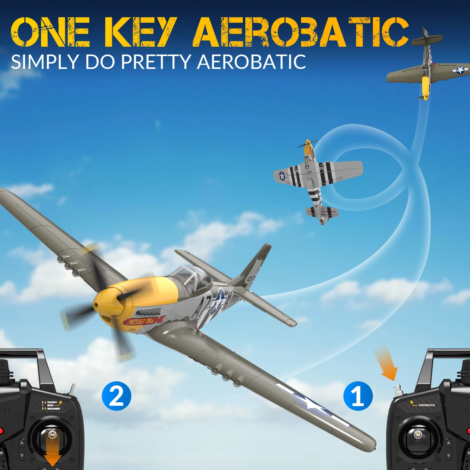 New Volantex P51D Mustang RC Plane 2.4G 4CH 500MM Wingspan EPP Foam RC Aircraft One Key Aerobatic RTF Glider Brushless motor 3