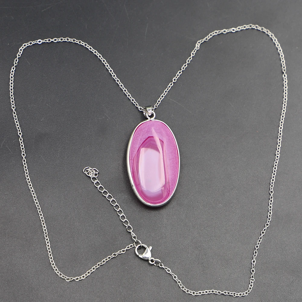 New Natural Mixed Color Agates Necklace Onyx Oval Pendants Stone Reiki Charms Jewelry Making Earrings Accessories Wholesale 6Pcs