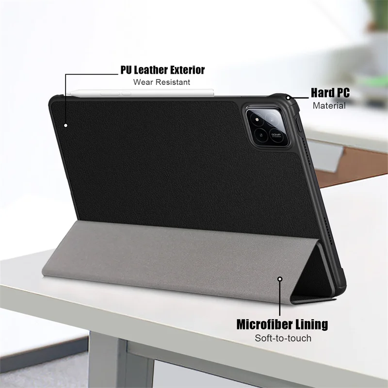 Tri-Folding PU Leather Stand Cover with Auto Wake/Sleep